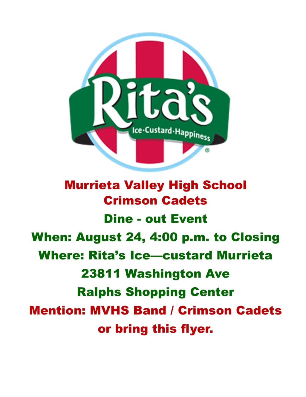 Rita’s Fundraiser Aug&nbsp;24